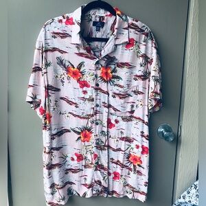 G George Tropical Print Short Sleeve Button Down Shirt Size Large (42-44)